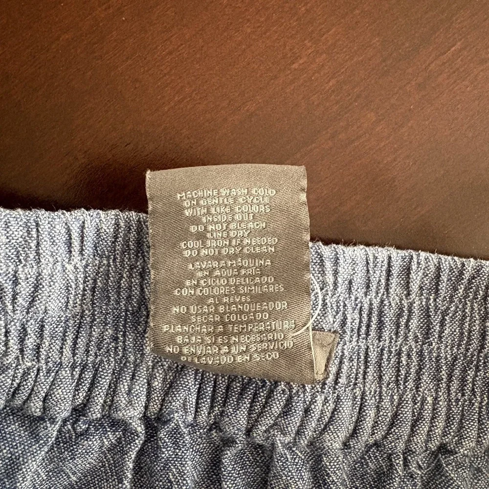 Linen Blend Tiered Chambray Midi Skirt Blue Size M Coastal Cowgirl Western Boho - Picture 7 of 9